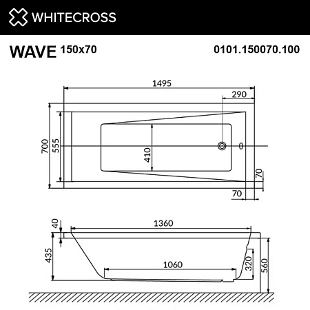 Акриловая ванна WHITECROSS Wave 150x70 0101.150070.100 Акриловая ванна WHITECROSS Wave 150x70 0101.150070.100
