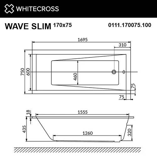 Акриловая ванна WHITECROSS Wave Slim 170x75 0111.170075.100.NANO.GL NANO золото Акриловая ванна WHITECROSS Wave Slim 170x75 0111.170075.100.NANO.GL NANO золото