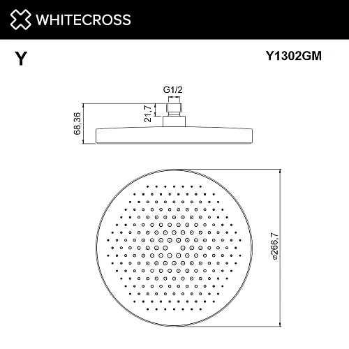 Верхний душ WHITECROSS Y1302GM D=27 см оружейная сталь Верхний душ WHITECROSS Y1302GM D=27 см оружейная сталь