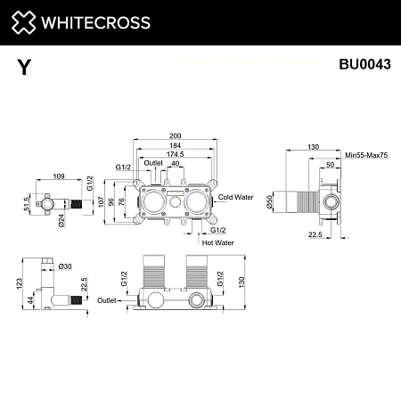 Внутренняя часть смесителя WHITECROSS Y1243 на 3 потребителя BU0043 Внутренняя часть смесителя WHITECROSS Y1243 на 3 потребителя BU0043