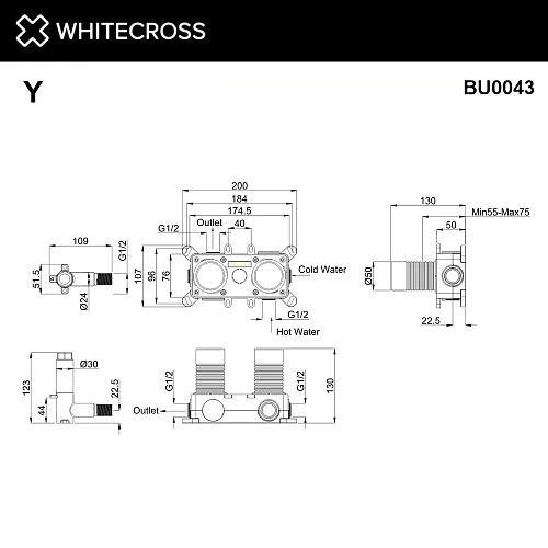 Внутренняя часть смесителя WHITECROSS Y1243 на 3 потребителя BU0043 Внутренняя часть смесителя WHITECROSS Y1243 на 3 потребителя BU0043