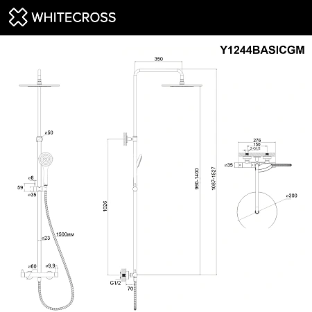 Душевая система WHITECROSS Y Y1244BASICGM наружного монтажа, оружейная сталь Душевая система WHITECROSS Y Y1244BASICGM наружного монтажа, оружейная сталь