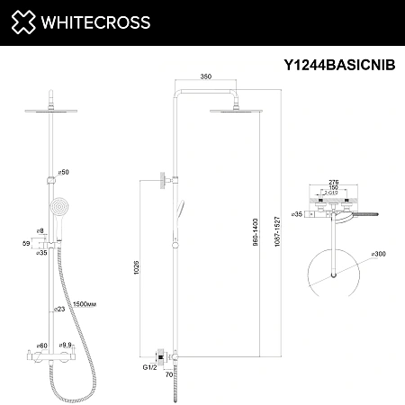 Душевая система WHITECROSS Y Y1244BASICNIB наружного монтажа, брашированный никель Душевая система WHITECROSS Y Y1244BASICNIB наружного монтажа, брашированный никель