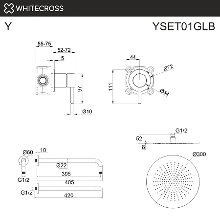 Душевая система WHITECROSS Y YSET01GLB скрытого монтажа, брашированное золото Душевая система WHITECROSS Y YSET01GLB скрытого монтажа, брашированное золото