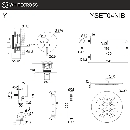 Душевая система WHITECROSS Y YSET04NIB скрытого монтажа, брашированный никель Душевая система WHITECROSS Y YSET04NIB скрытого монтажа, брашированный никель