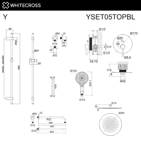 Душевая система WHITECROSS Y YSET05TOPBL скрытого монтажа, черный матовый Душевая система WHITECROSS Y YSET05TOPBL скрытого монтажа, черный матовый