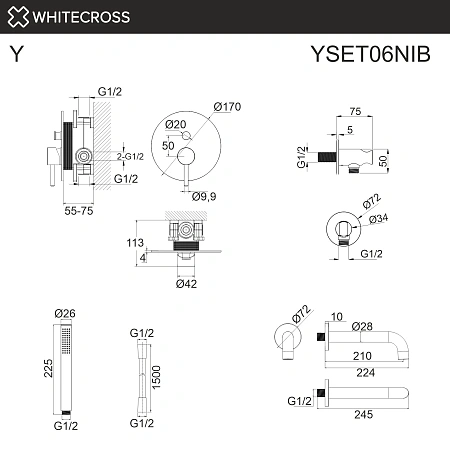 Душевая система WHITECROSS Y YSET06NIB брашированный никель Душевая система WHITECROSS Y YSET06NIB брашированный никель