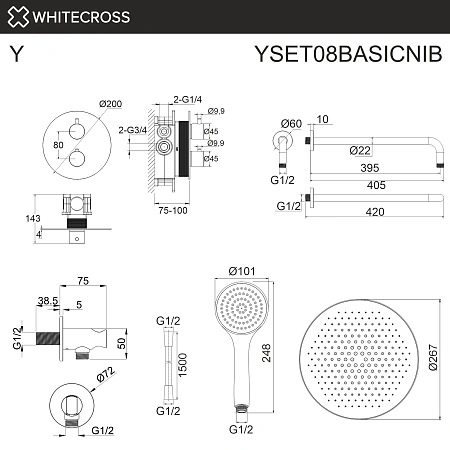 Душевая система WHITECROSS Y YSET08BASICNIB термостатическая, скрытого монтажа, брашированный никель Душевая система WHITECROSS Y YSET08BASICNIB термостатическая, скрытого монтажа, брашированный никель