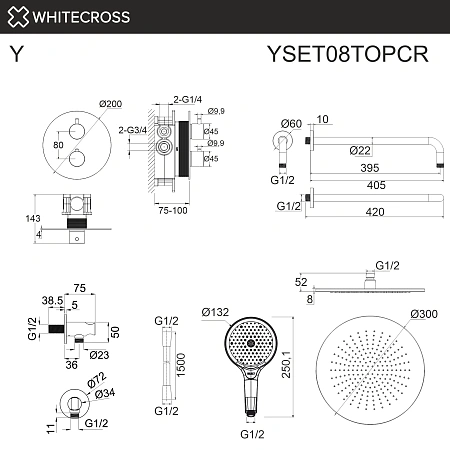 Душевая система WHITECROSS Y YSET08TOPCR термостатическая, скрытого монтажа, хром Душевая система WHITECROSS Y YSET08TOPCR термостатическая, скрытого монтажа, хром