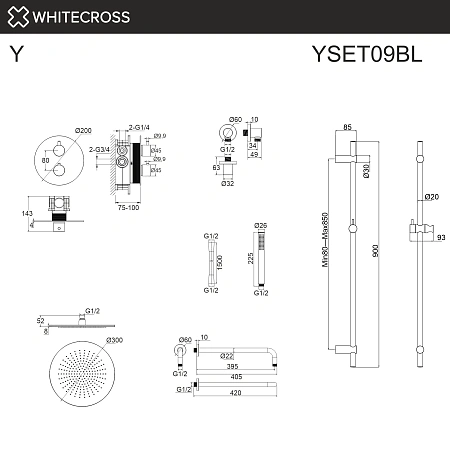 Душевая система WHITECROSS Y YSET09BL термостатическая, скрытого монтажа, черный матовый Душевая система WHITECROSS Y YSET09BL термостатическая, скрытого монтажа, черный матовый