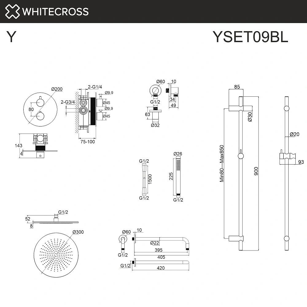 Душевая система WHITECROSS Y YSET09BL термостатическая, скрытого монтажа, черный матовый — Изображение 3