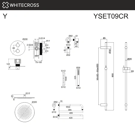 Душевая система WHITECROSS Y YSET09CR термостатическая, скрытого монтажа, хром Душевая система WHITECROSS Y YSET09CR термостатическая, скрытого монтажа, хром