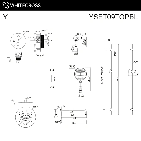 Душевая система WHITECROSS Y YSET09TOPBL термостатическая, скрытого монтажа, черный матовый Душевая система WHITECROSS Y YSET09TOPBL термостатическая, скрытого монтажа, черный матовый