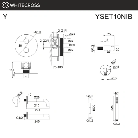 Душевая система WHITECROSS Y YSET10NIB термостатическая, скрытого монтажа, брашированный никель Душевая система WHITECROSS Y YSET10NIB термостатическая, скрытого монтажа, брашированный никель