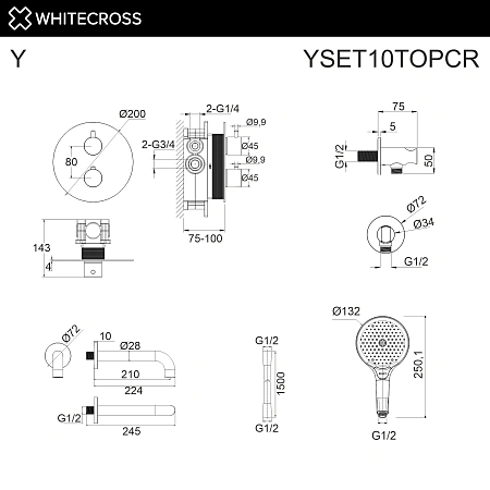 Душевая система WHITECROSS Y YSET10TOPCR термостатическая, скрытого монтажа, хром Душевая система WHITECROSS Y YSET10TOPCR термостатическая, скрытого монтажа, хром