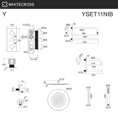 Душевая система WHITECROSS Y YSET11NIB термостатическая, скрытого монтажа, брашированный никель Душевая система WHITECROSS Y YSET11NIB термостатическая, скрытого монтажа, брашированный никель