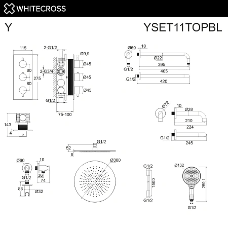 Душевая система WHITECROSS Y YSET11TOPBL термостатическая, скрытого монтажа, черный матовый Душевая система WHITECROSS Y YSET11TOPBL термостатическая, скрытого монтажа, черный матовый