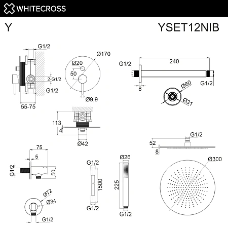 Душевая система WHITECROSS Y YSET12NIB скрытого монтажа, брашированный никель Душевая система WHITECROSS Y YSET12NIB скрытого монтажа, брашированный никель