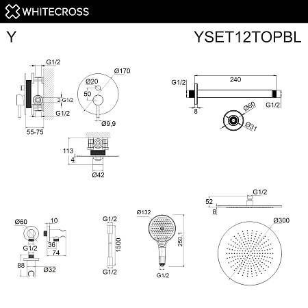 Душевая система WHITECROSS Y YSET12TOPBL скрытого монтажа, черный матовый Душевая система WHITECROSS Y YSET12TOPBL скрытого монтажа, черный матовый