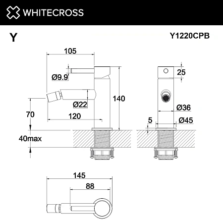 Смеситель для биде WHITECROSS Y Y1220CPB брашированная медь Смеситель для биде WHITECROSS Y Y1220CPB брашированная медь