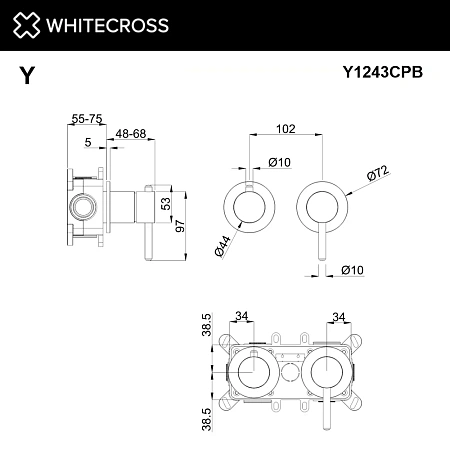 Смеситель для душа WHITECROSS Y Y1243CPB скрытого монтажа на 3 потребителя, брашированная медь Смеситель для душа WHITECROSS Y Y1243CPB скрытого монтажа на 3 потребителя, брашированная медь