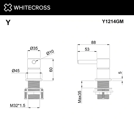 Смеситель для раковины WHITECROSS Y1214GM скрытого монтажа, оружейная сталь Смеситель для раковины WHITECROSS Y1214GM скрытого монтажа, оружейная сталь