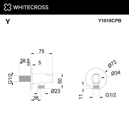 Шланговое подключение WHITECROSS Y1015CPB с держателем лейки брашированная медь Шланговое подключение WHITECROSS Y1015CPB с держателем лейки брашированная медь