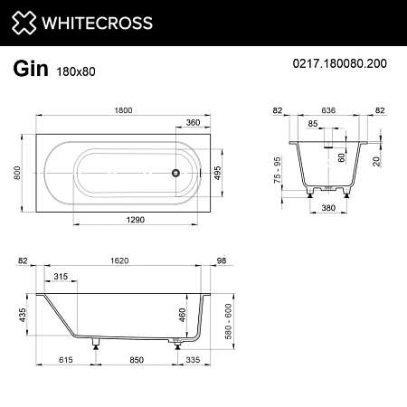 Ванна из искусственного камня WHITECROSS Gin 180x80 0217.180080.200.RELAX.CR белый матовый RELAX хром Ванна из искусственного камня WHITECROSS Gin 180x80 0217.180080.200.RELAX.CR белый матовый RELAX хром