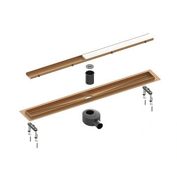 Душевой лоток TIMO Drain System 600 с двусторонней панелью plate под плитку, розовое золото