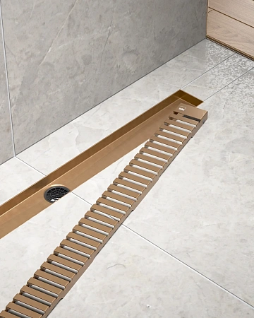 Душевой лоток TIMO Drain System 800 с вставкой lines, розовое золото Душевой лоток TIMO Drain System 800 с вставкой lines, розовое золото