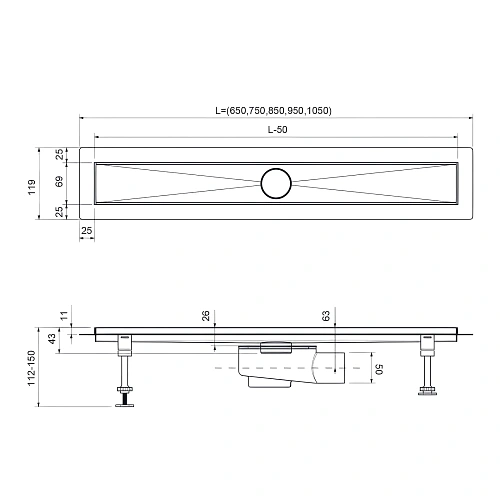 Душевой лоток TIMO Drain System 900 с двусторонней панелью plate под плитку, розовое золото Душевой лоток TIMO Drain System 900 с двусторонней панелью plate под плитку, розовое золото