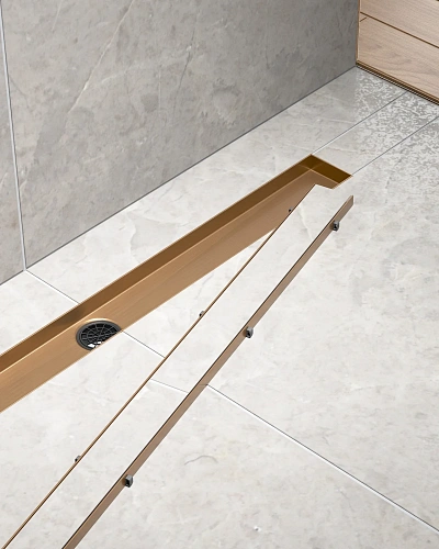 Душевой лоток TIMO Drain System 1000 с двусторонней панелью plate под плитку, розовое золото Душевой лоток TIMO Drain System 1000 с двусторонней панелью plate под плитку, розовое золото
