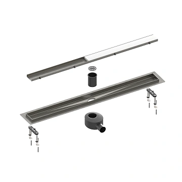Душевой лоток TIMO Drain System 600 с двусторонней панелью plate под плитку, черное золото