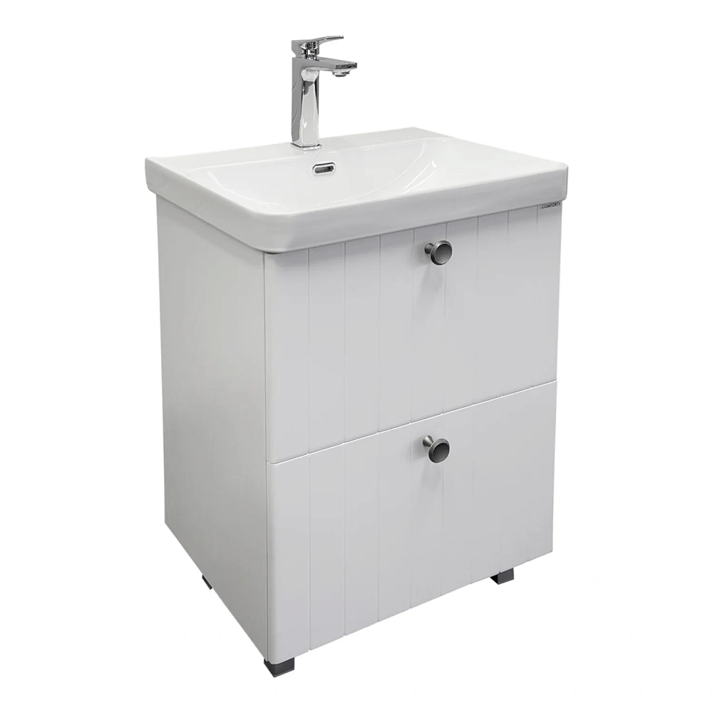 Тумба с раковиной Comforty Истра-60Н 00-00022488CF напольная, ясень беленый раковина CF19595BX-60 — Изображение 1