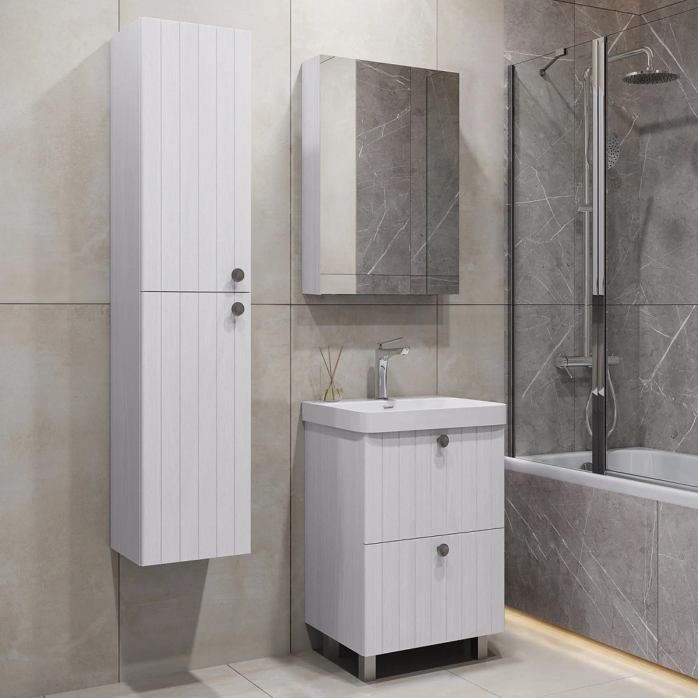 Тумба с раковиной Comforty Истра-60Н 00-00022488CF напольная, ясень беленый раковина CF19595BX-60 — Изображение 4