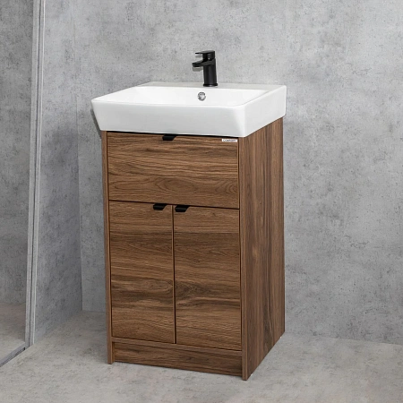Тумба с раковиной Comforty Руза-50 00-00022023CF напольная, дуб темно-коричневый раковина 9055RA-50