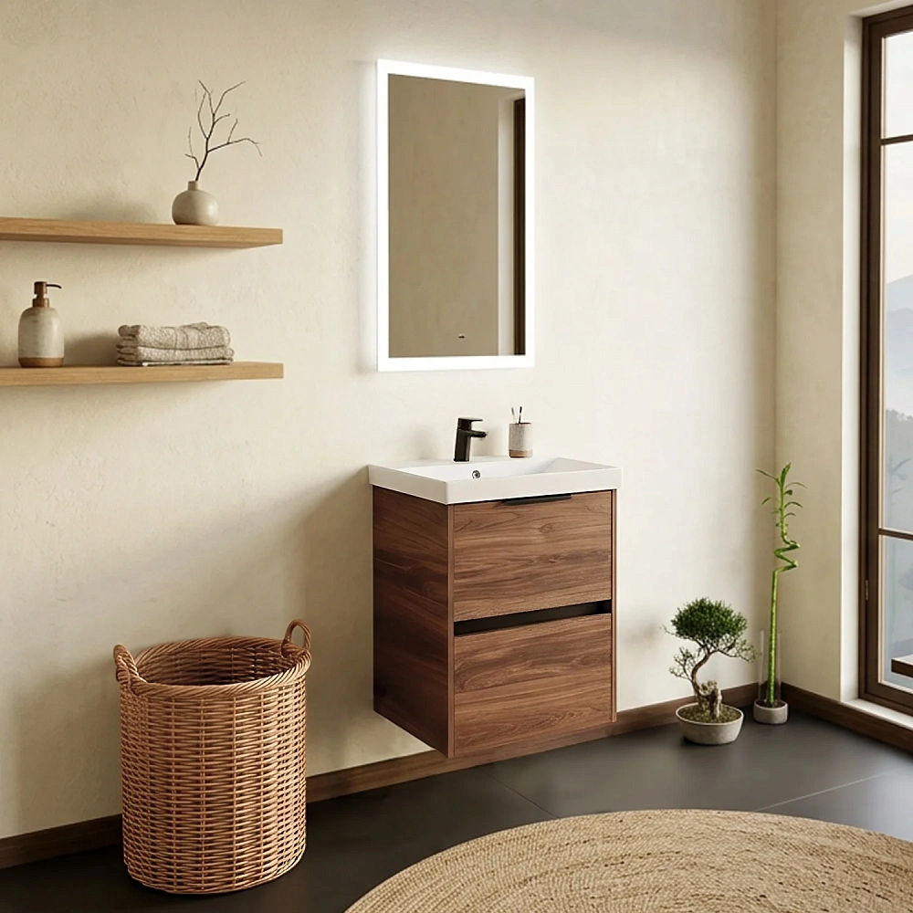 Тумба с раковиной Comforty Селенга-50 00-00022008CF дуб темно-коричневый раковина CF19696BX-50 — Изображение 2