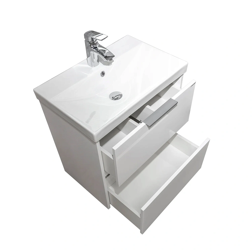 Тумба с раковиной Comforty Селенга-60 00-00022139CF подвесная, белый глянец раковина CF19696BX-60 — Изображение 5