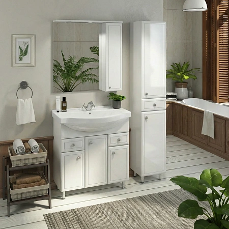 Тумба с раковиной Comforty Сочи-80 00-00022128CF белый глянец раковина Эльбрус 80 Тумба с раковиной Comforty Сочи-80 00-00022128CF белый глянец раковина Эльбрус 80