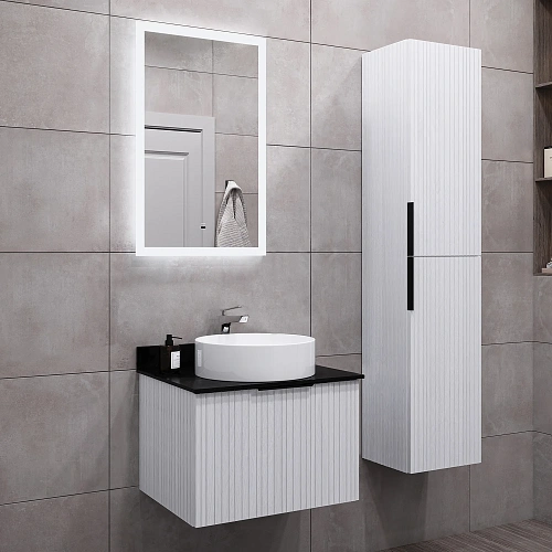 Тумба с раковиной Comforty Тосно-60 00-00020162CF ясень беленый с черной столешницей, раковина 9111 Тумба с раковиной Comforty Тосно-60 00-00020162CF ясень беленый с черной столешницей, раковина 9111