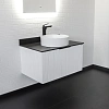 Тумба с раковиной Comforty Тосно-75 00-00008224CF ясень беленый с черной столешницей, раковина 9110