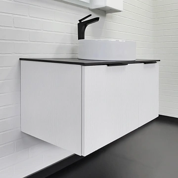 Тумба с раковиной Comforty Тосно-90 00-00020160CF ясень беленый с черной столешницей, раковина 9110