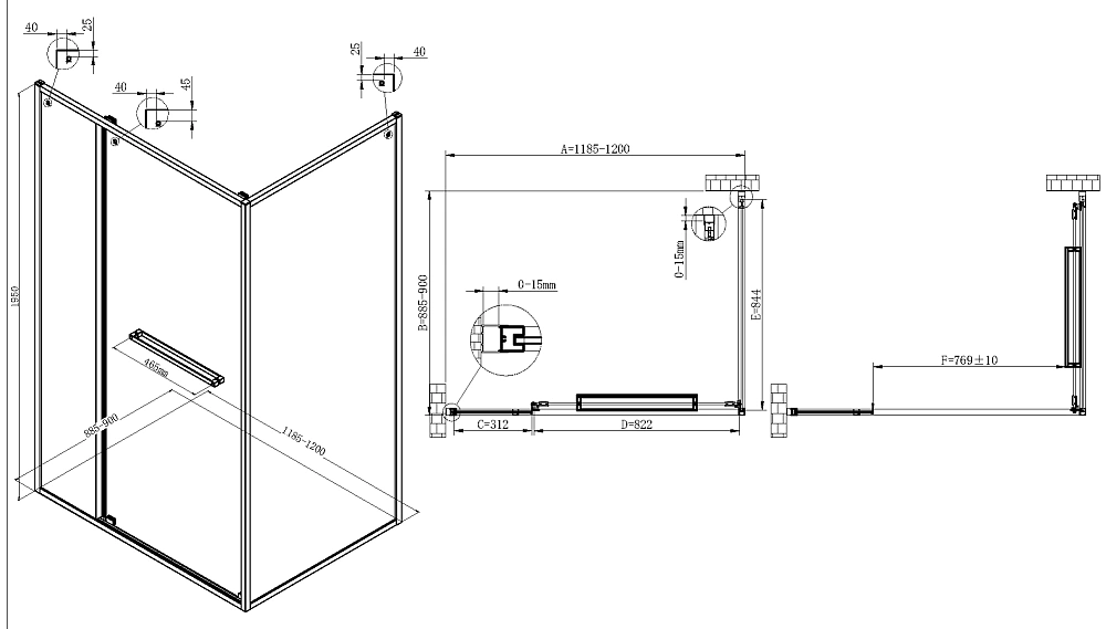 Душевой уголок Vincea Tesi VSRW-7TS9012CLGM 1200x900 вороненая сталь, стекло прозрачное — Изображение 7