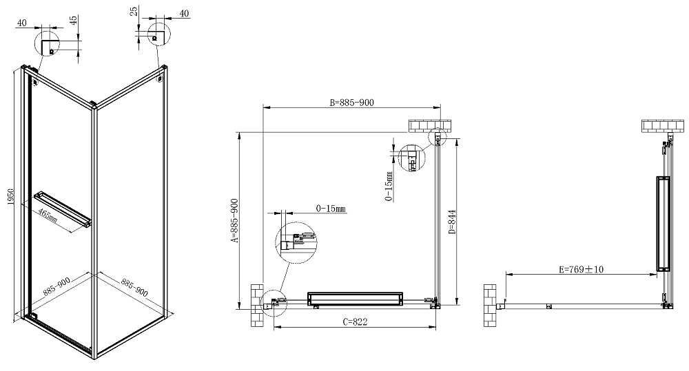 Душевой уголок Vincea Tesi VSRW-7TS9090CLGM 900x900 вороненая сталь, стекло прозрачное — Изображение 7