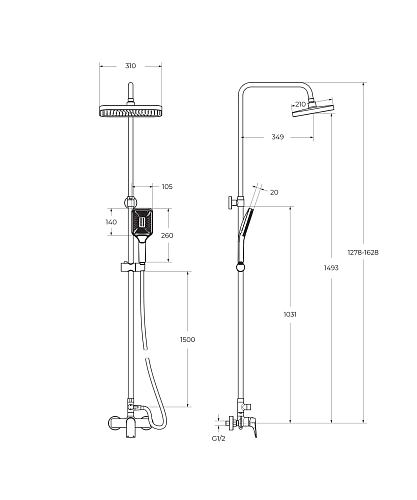 Душевая система BelBagno DUE-DOCM-GM оружейная сталь Душевая система BelBagno DUE-DOCM-GM оружейная сталь