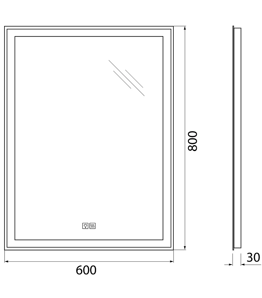 Зеркало BelBagno 600x30x800 SPC-GRT-600-800-LED-3000K-TCH-WARM с подсветкой, сенсором и подогревом — Изображение 9