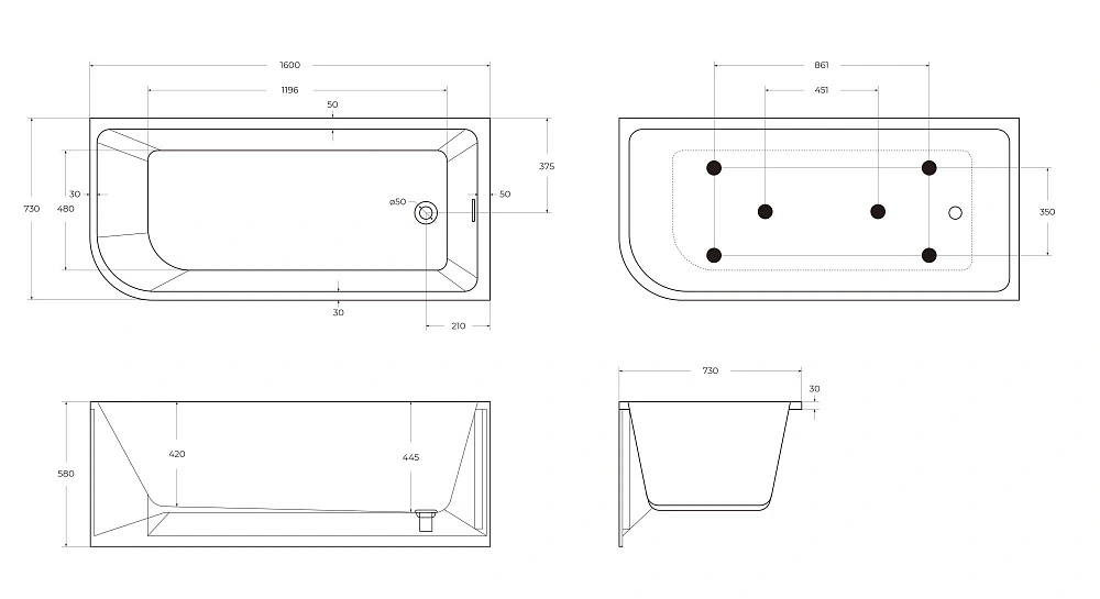 Акриловая ванна BelBagno BB712-1600-730-R — Изображение 8