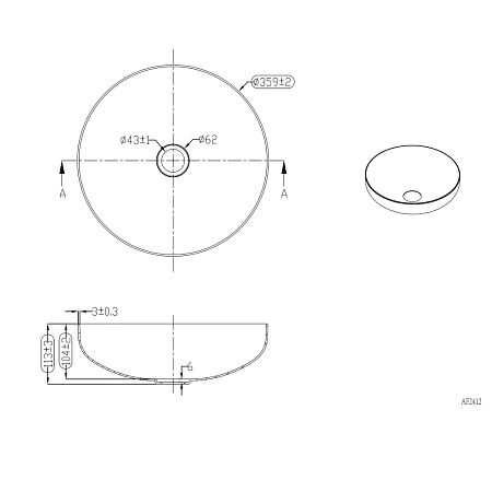 Раковина ABBER Wasser Kreis AF2412MB накладная, черная матовая Раковина ABBER Wasser Kreis AF2412MB накладная, черная матовая