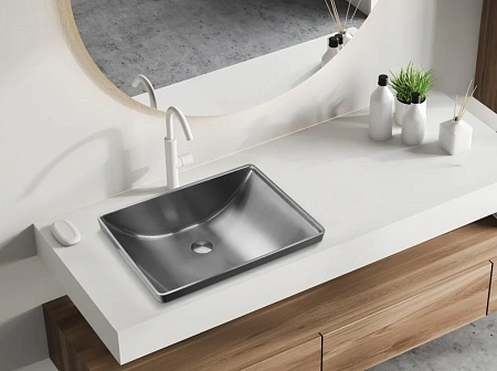 Раковина ABBER Wasser Kreis AF2404GM встраиваемая сверху, оружейная сталь Раковина ABBER Wasser Kreis AF2404GM встраиваемая сверху, оружейная сталь