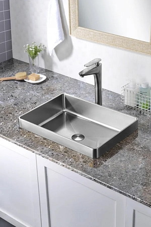 Раковина ABBER Wasser Kreis AF2401SP встраиваемая сверху, сатин Раковина ABBER Wasser Kreis AF2401SP встраиваемая сверху, сатин